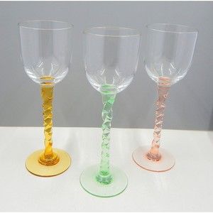 Cordial Sherry Glasses Clear Twisted Colored Stems Set of 3